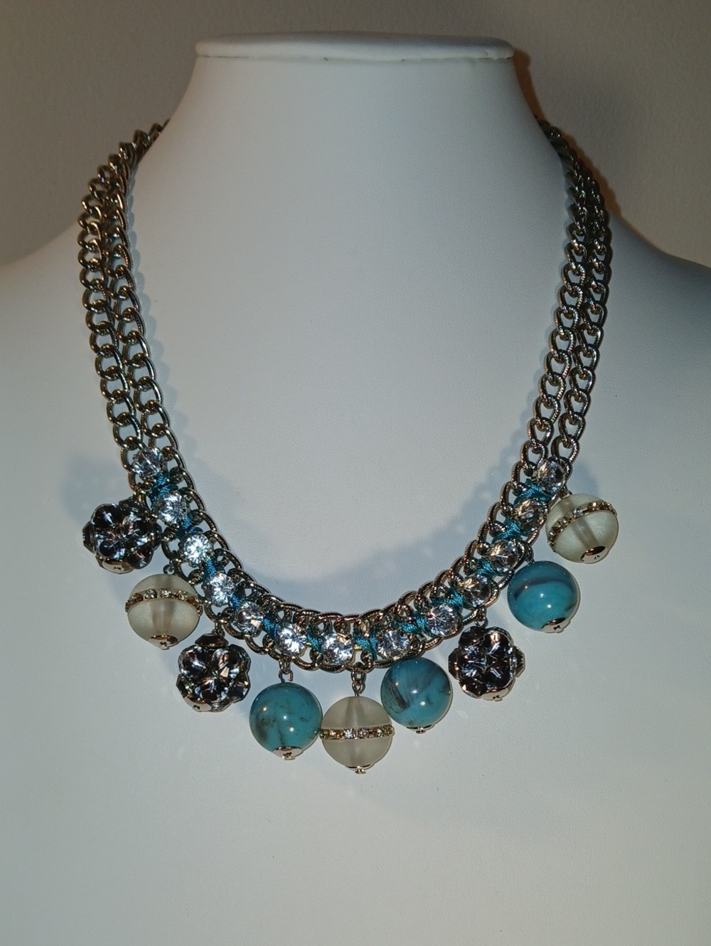 LOFT Silver-Tone Necklace with Turquoise & Cream Beads - Picture 2 of 4